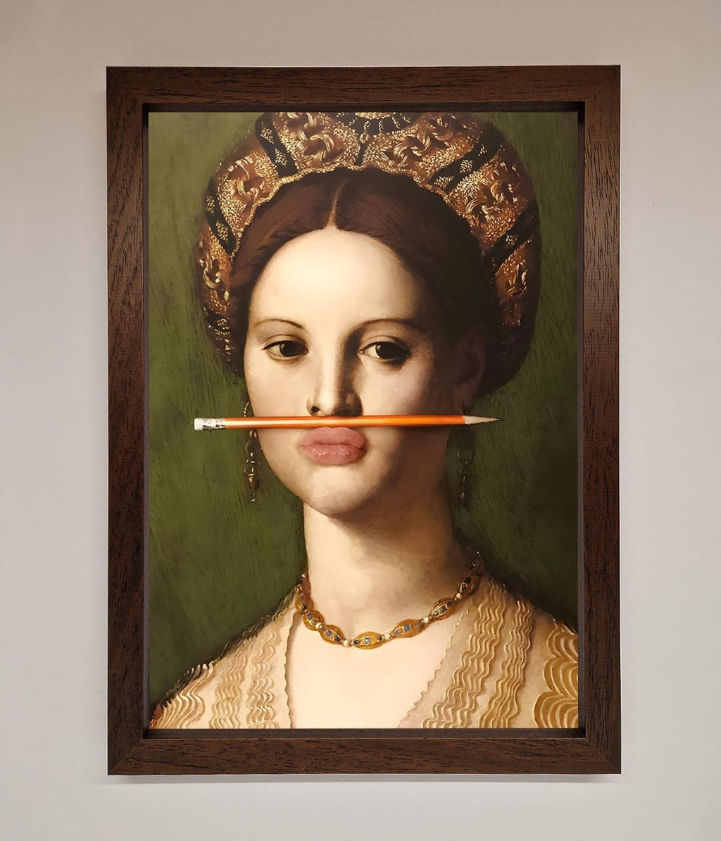 Pencil on Lips Renaissance Framed Print