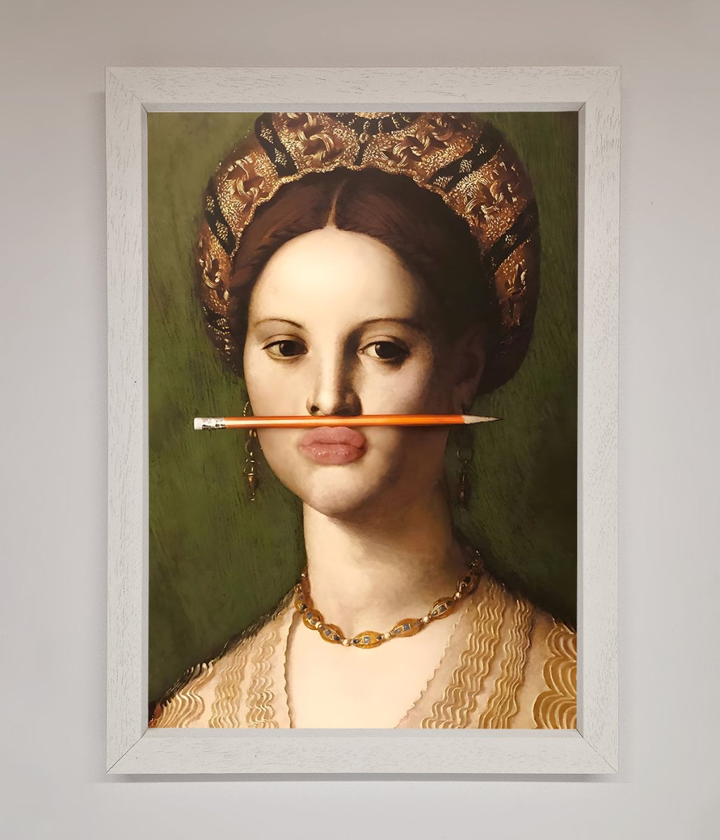 Pencil on Lips Renaissance Framed Print