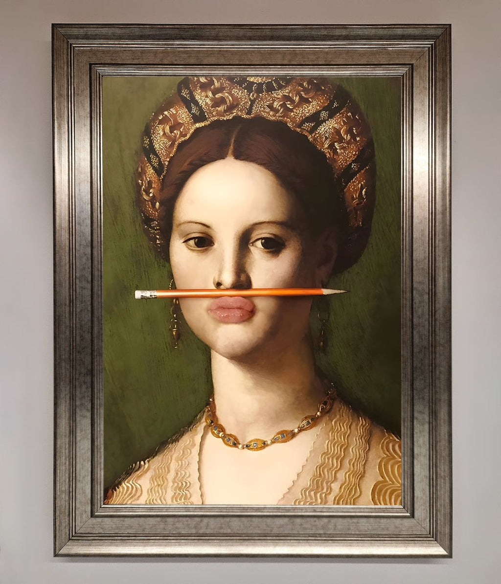 Pencil on Lips Renaissance Framed Print