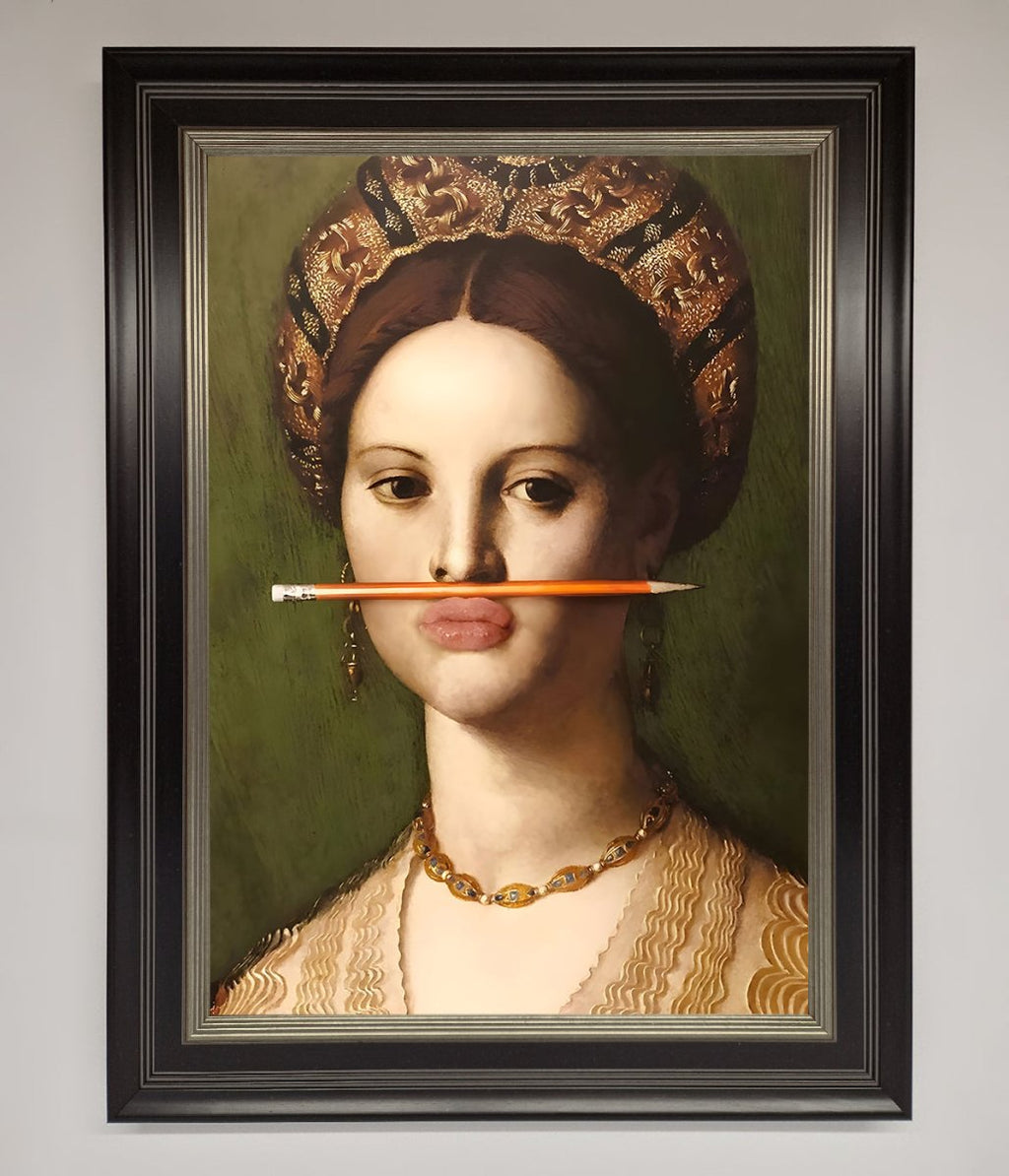 Pencil on Lips Renaissance Framed Print