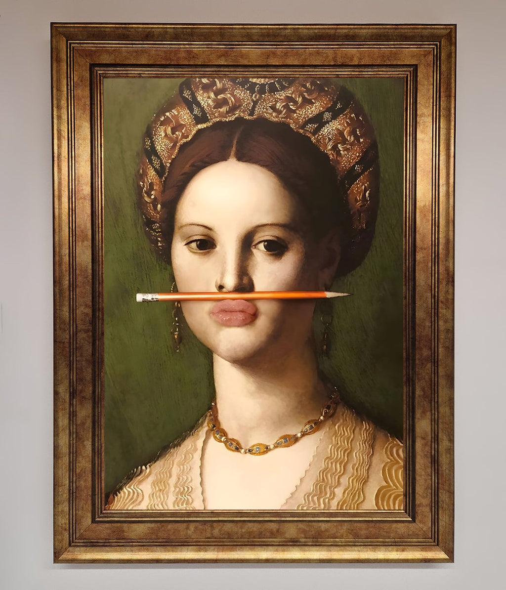 Pencil on Lips Renaissance Framed Print