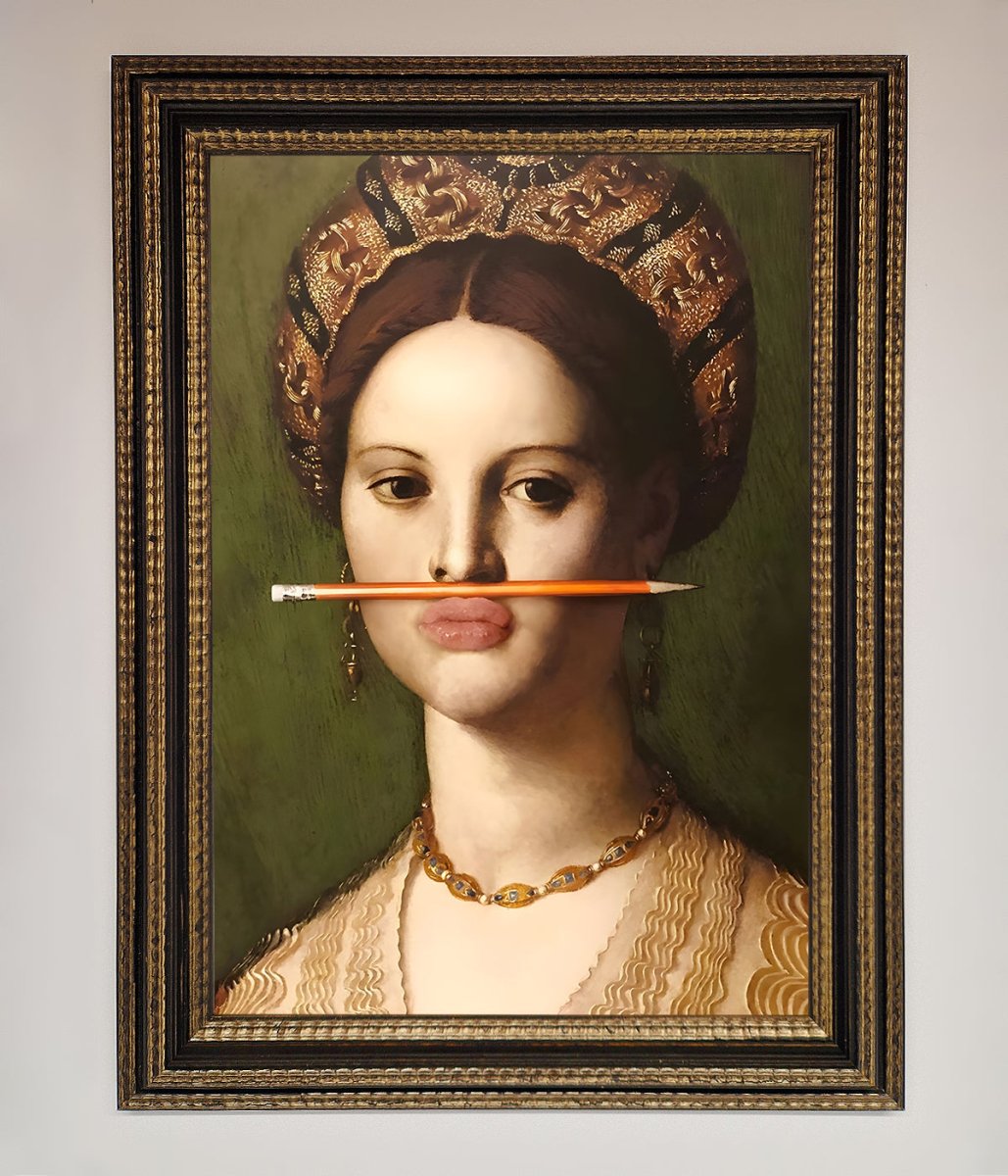 Pencil on Lips Renaissance Framed Print