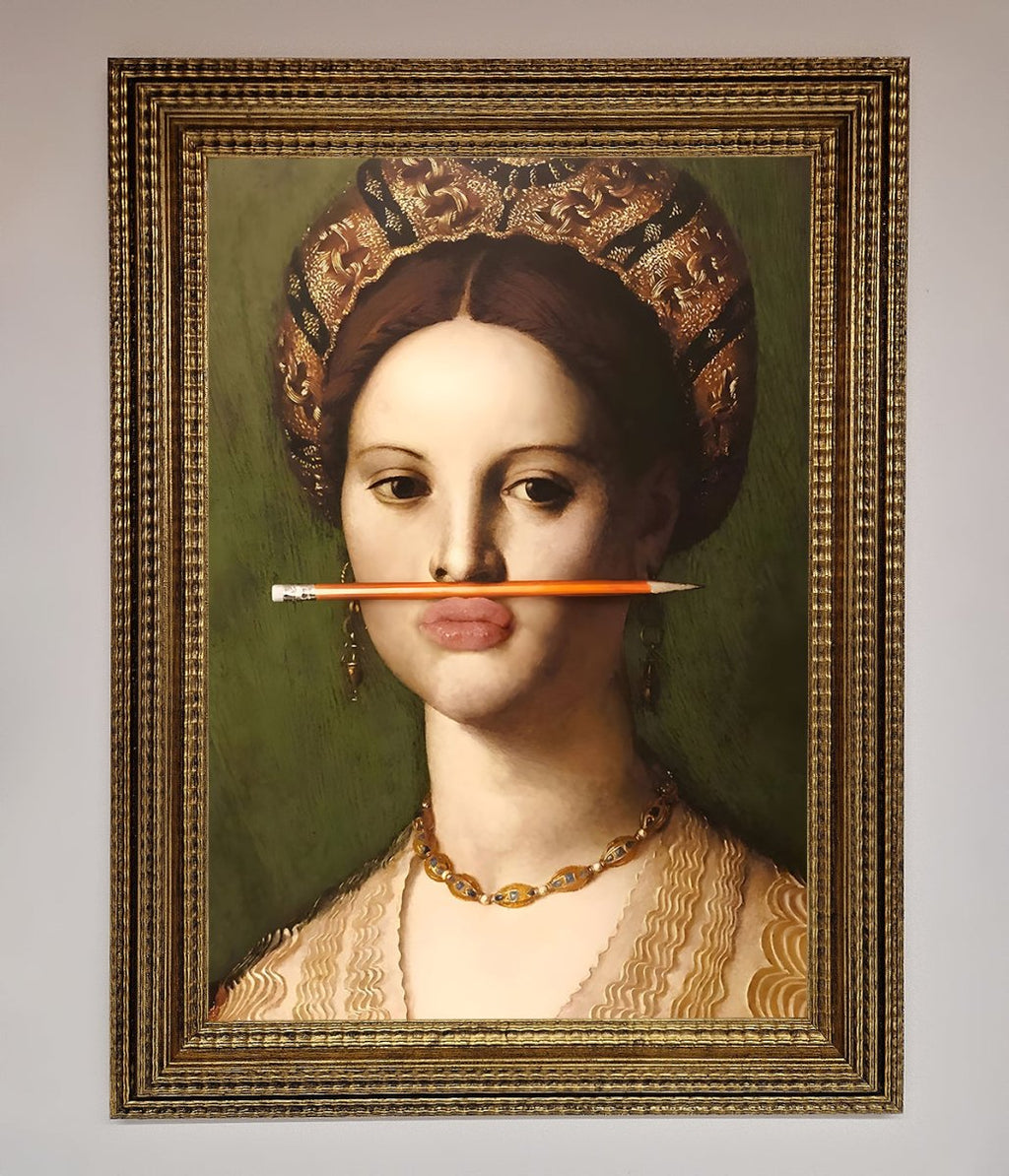 Pencil on Lips Renaissance Framed Print