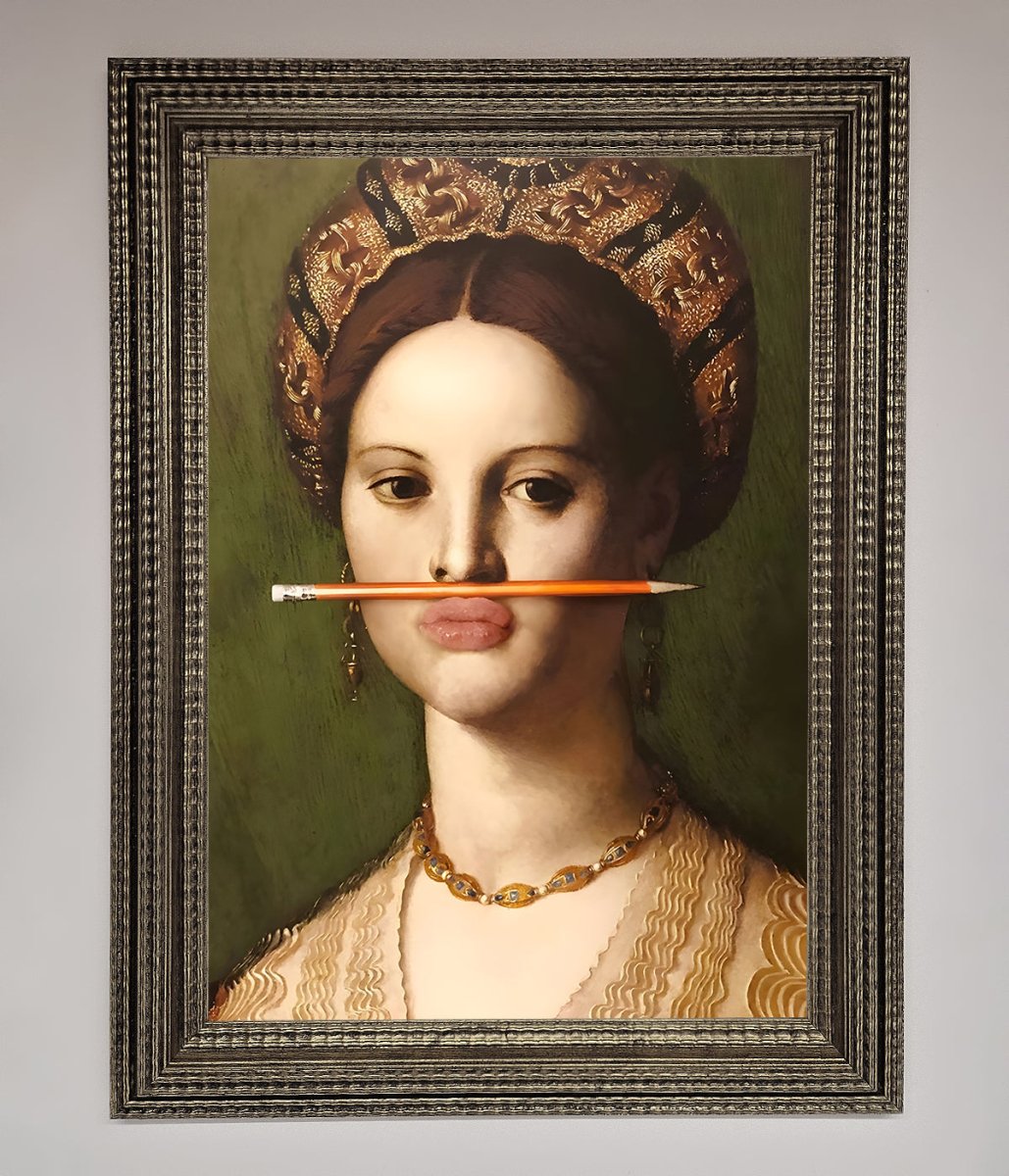 Pencil on Lips Renaissance Framed Print