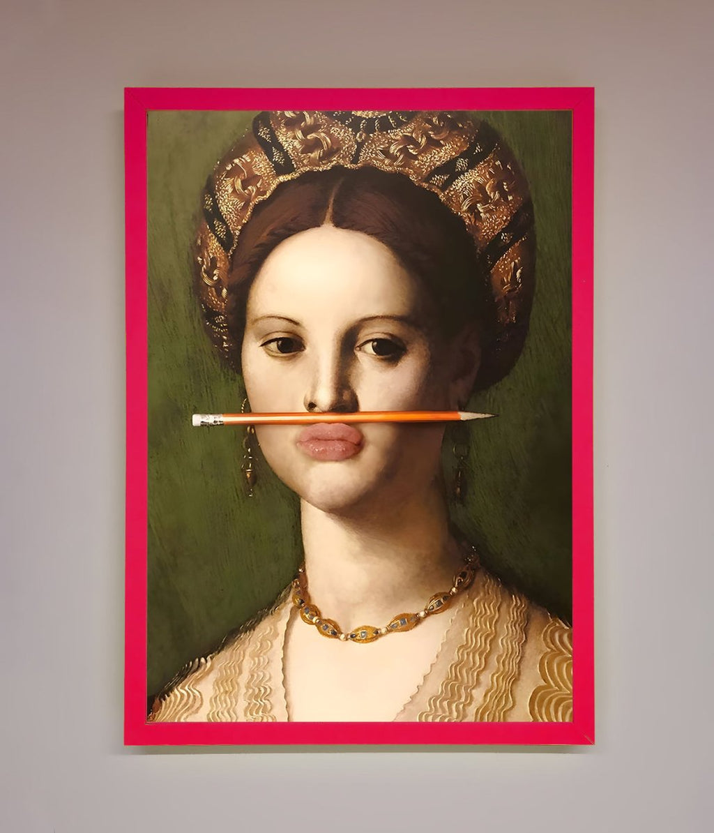 Pencil on Lips Renaissance Framed Print