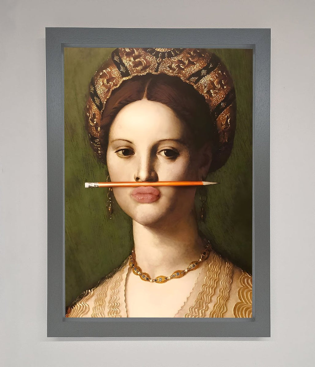 Pencil on Lips Renaissance Framed Print