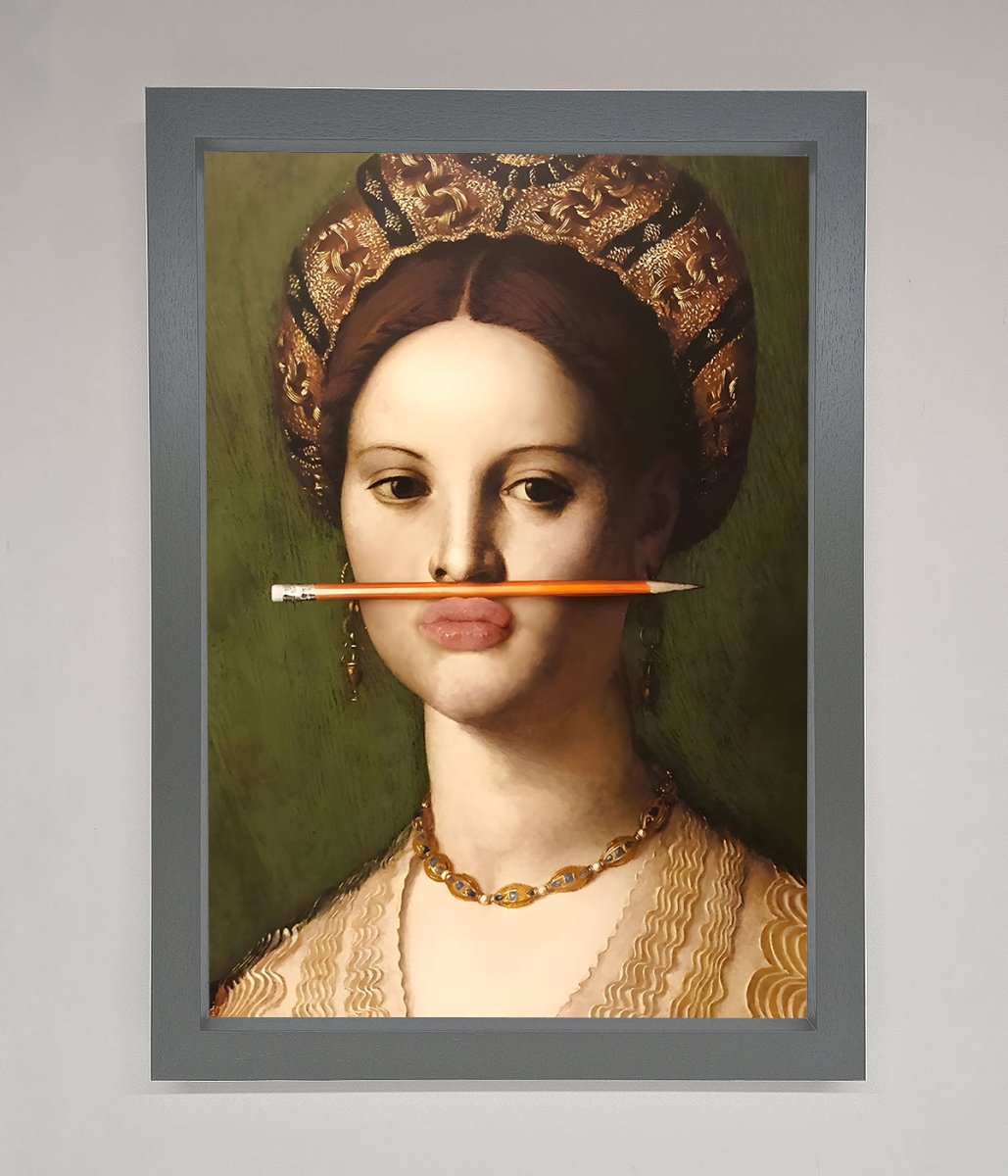 Pencil on Lips Renaissance Framed Print
