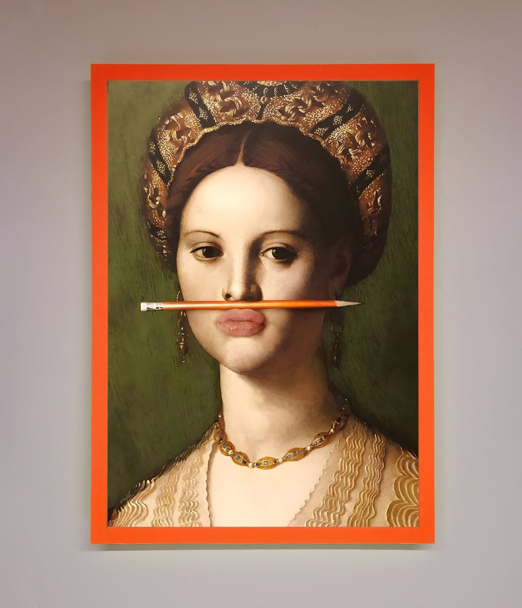 Pencil on Lips Renaissance Framed Print