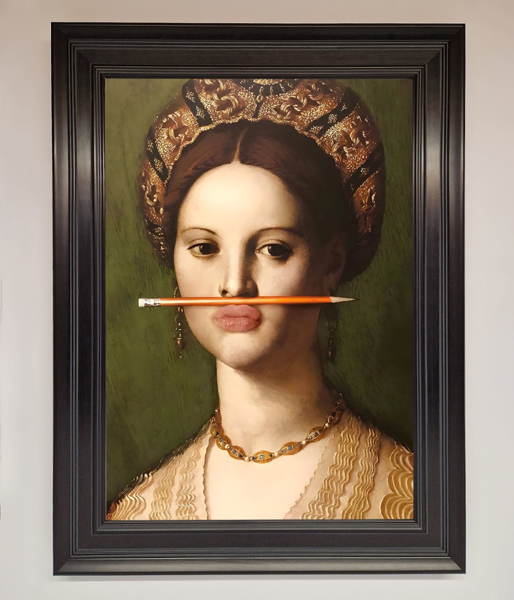 Pencil on Lips Renaissance Framed Print