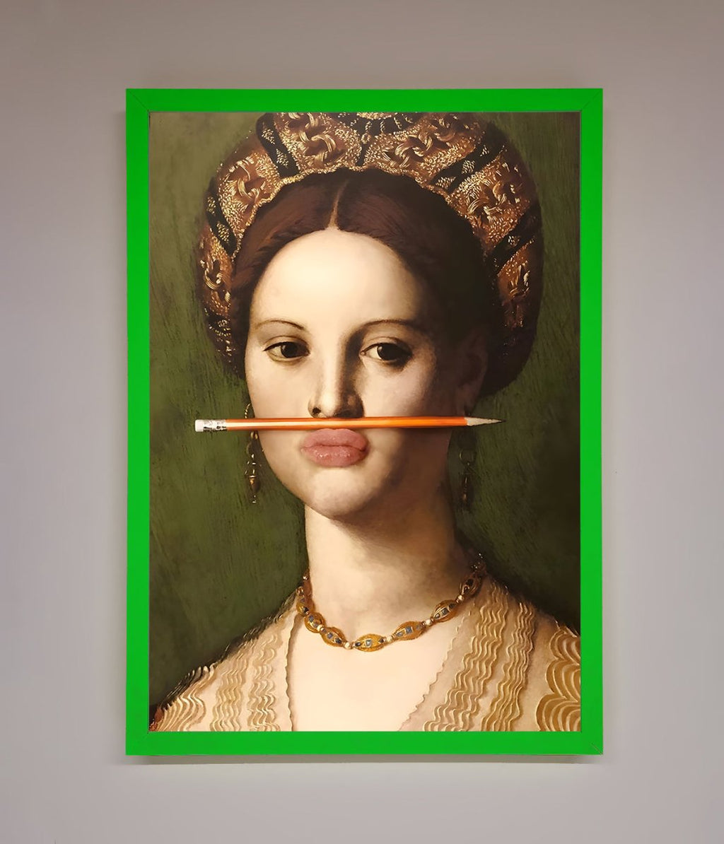 Pencil on Lips Renaissance Framed Print