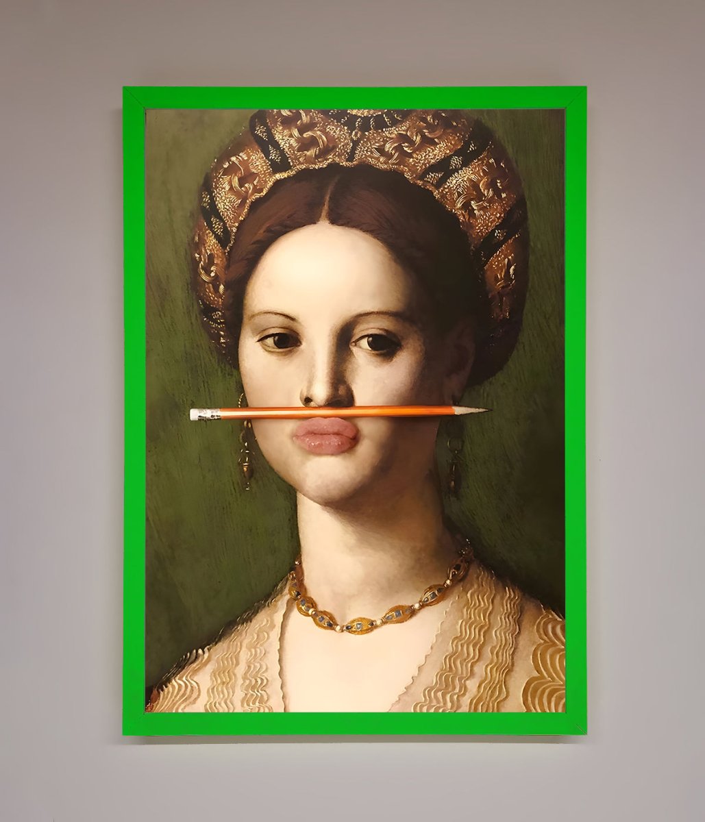 Pencil on Lips Renaissance Framed Print