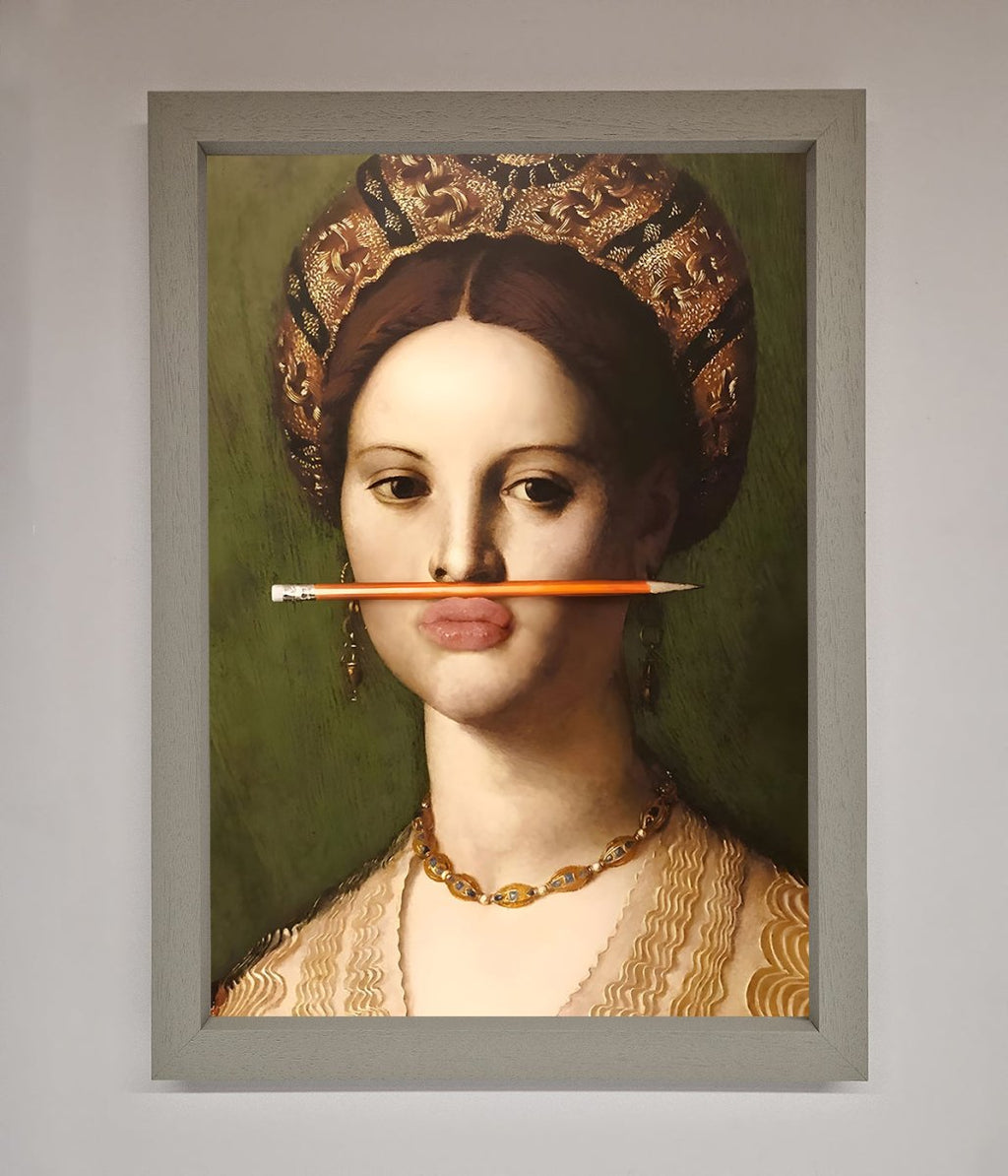 Pencil on Lips Renaissance Framed Print