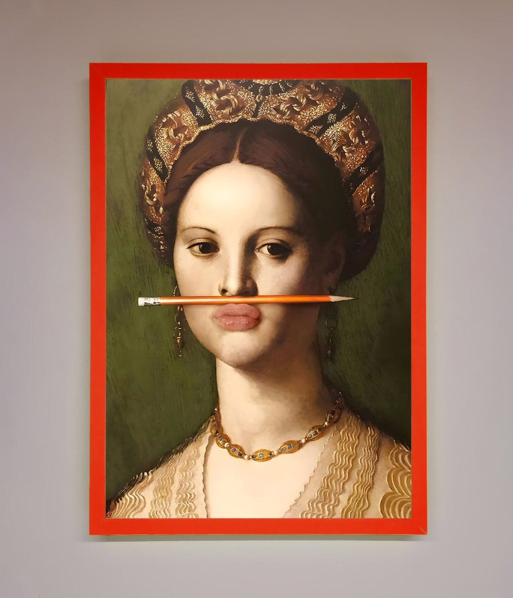 Pencil on Lips Renaissance Framed Print