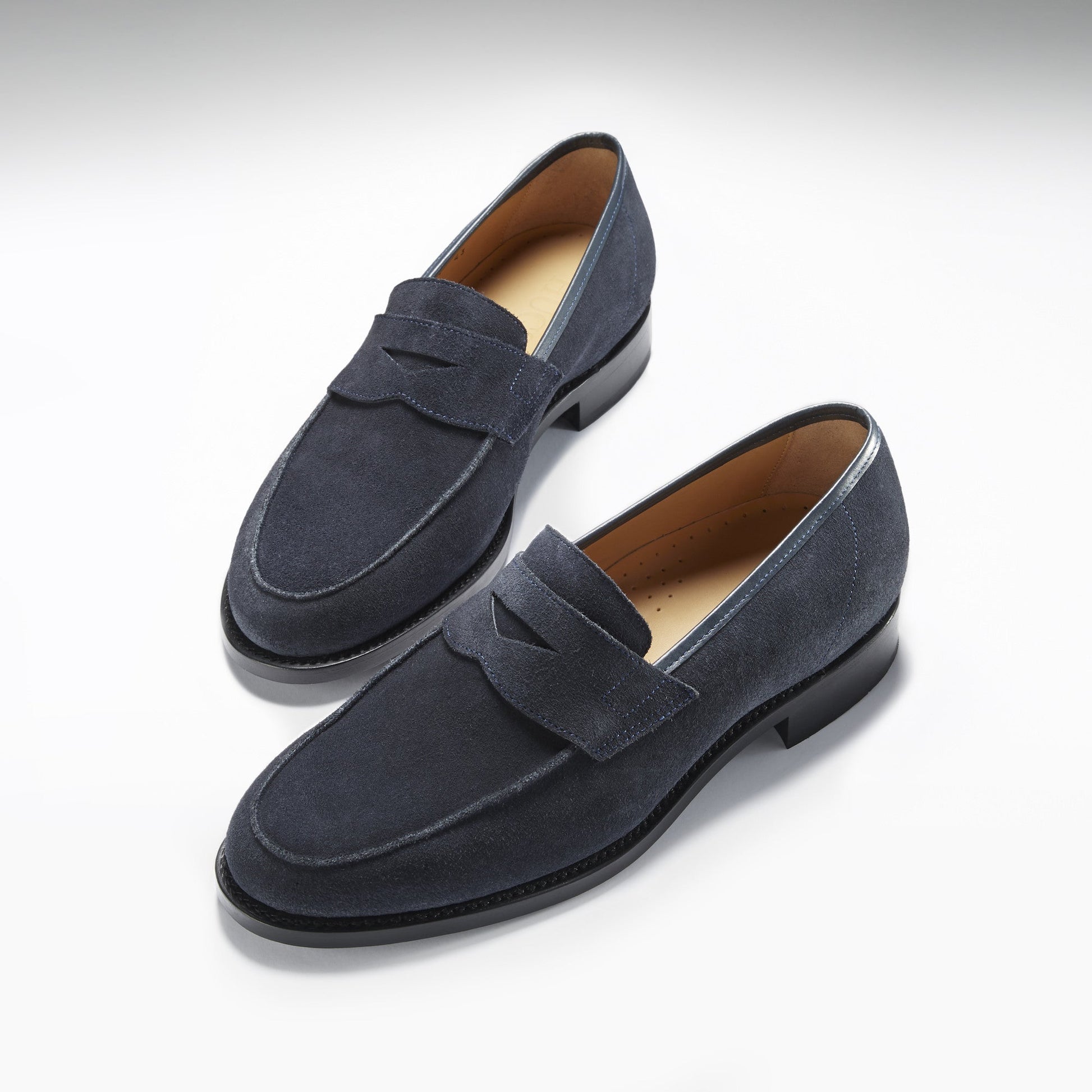 Navy Blue Suede Loafers with Leather Sole
