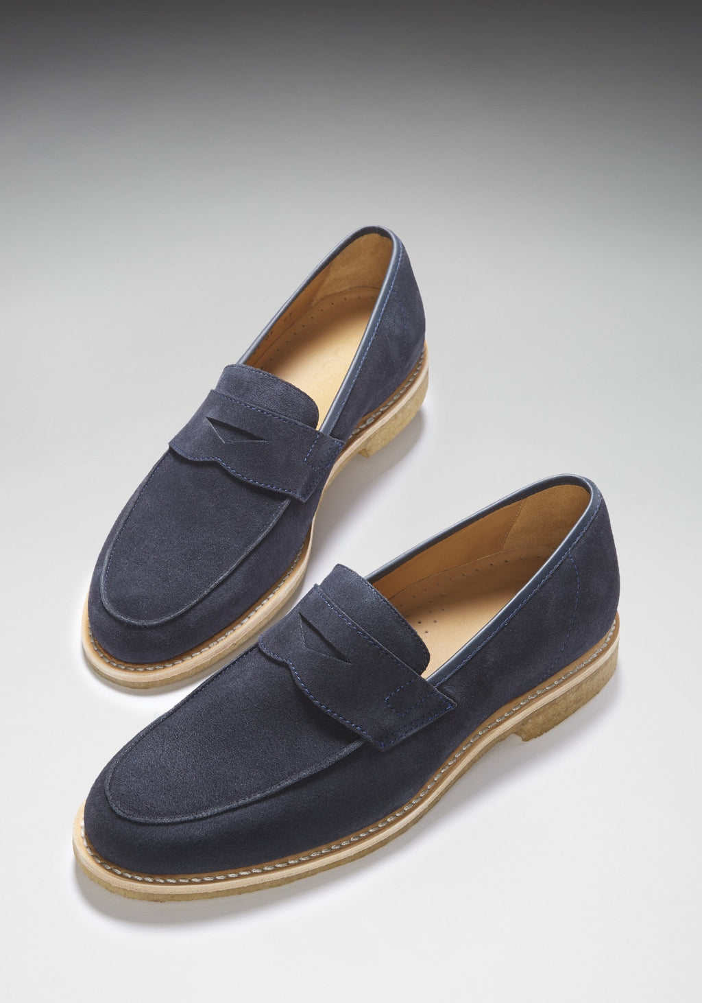 Blue Suede Loafers with Crepe Rubber Sole
