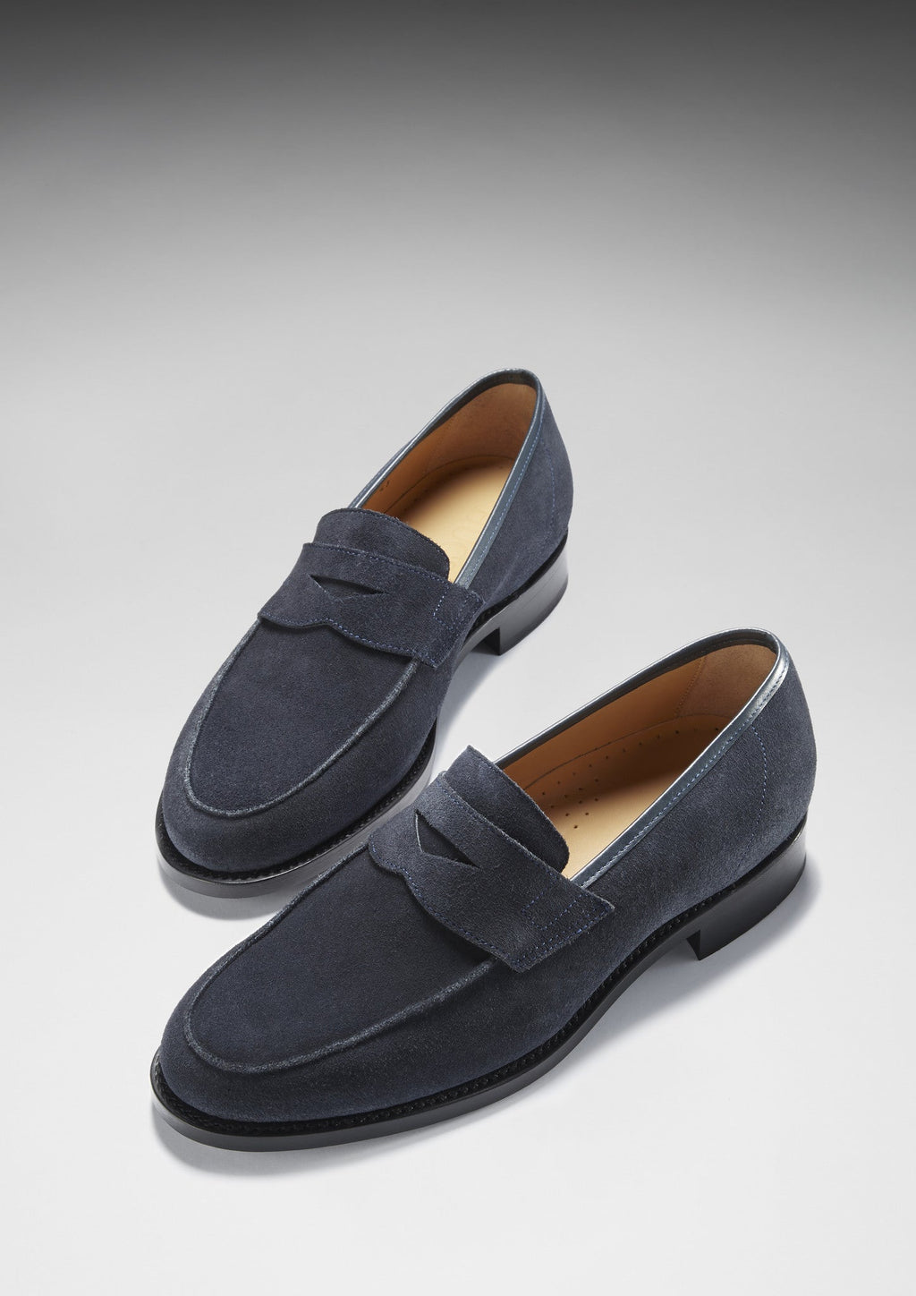 Navy Blue Suede Loafers with Leather Sole