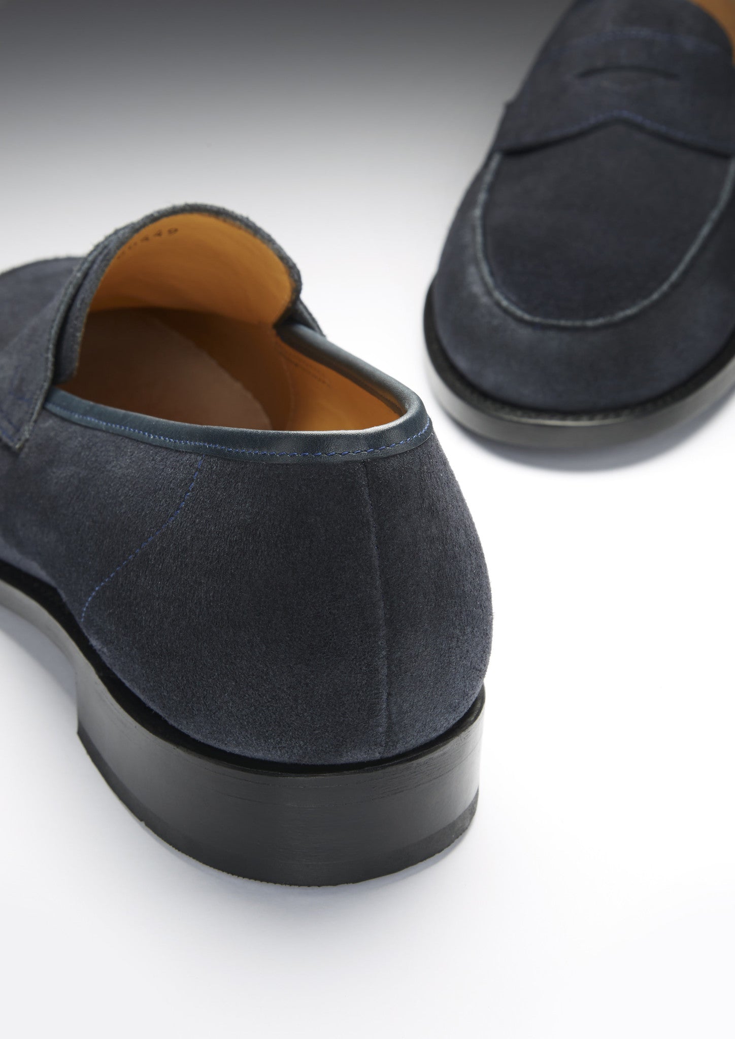 Navy Blue Suede Loafers with Leather Sole