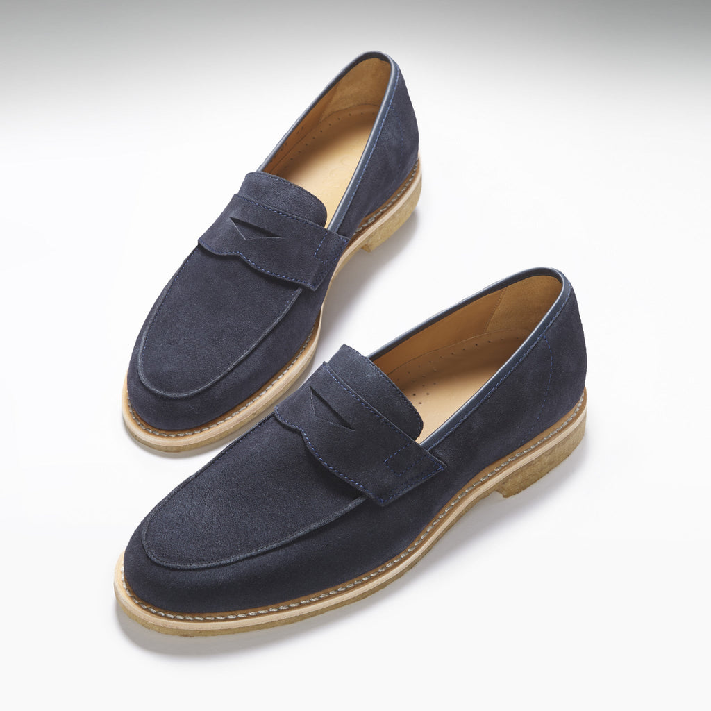 Blue Suede Loafers with Crepe Rubber Sole