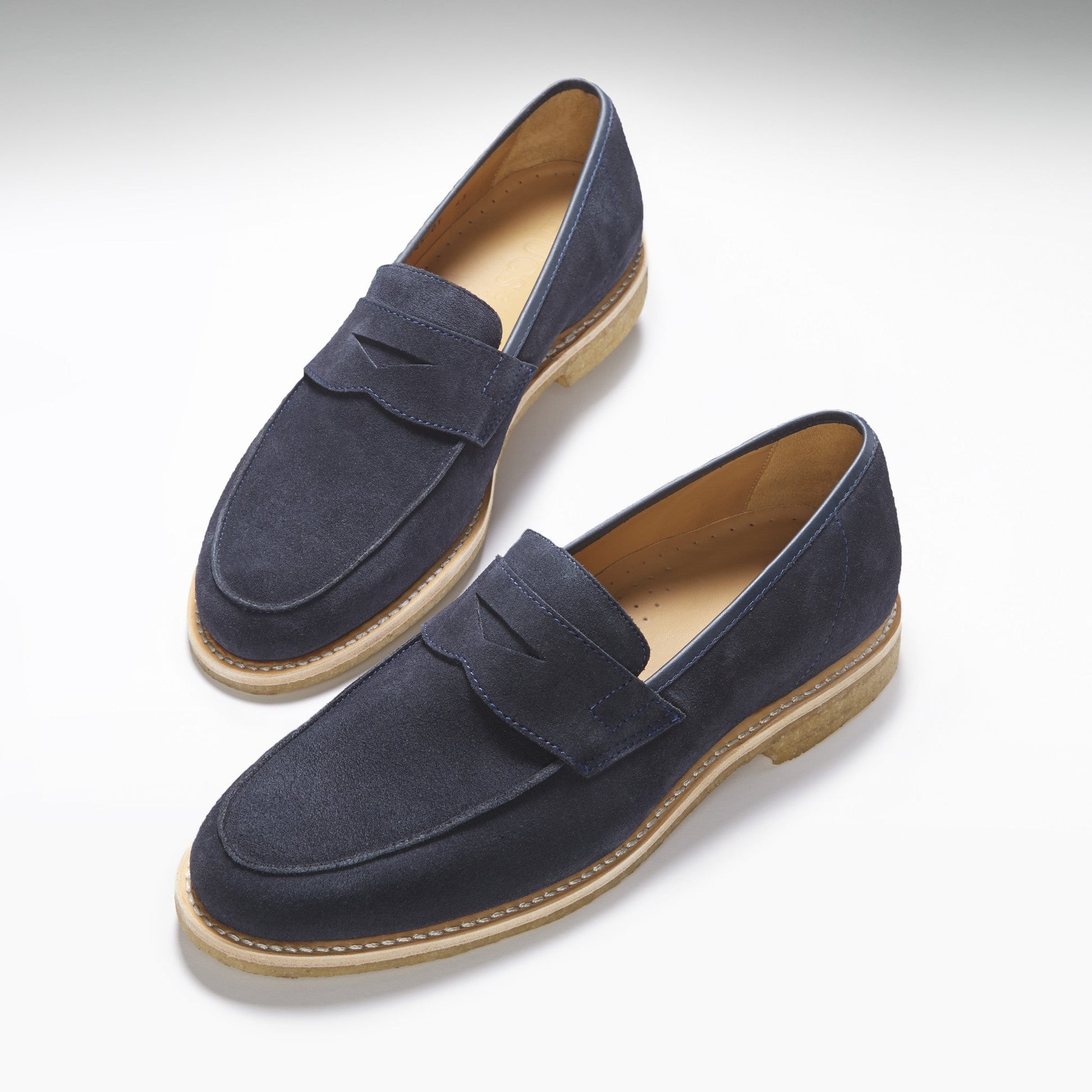 Blue Suede Loafers with Crepe Rubber Sole