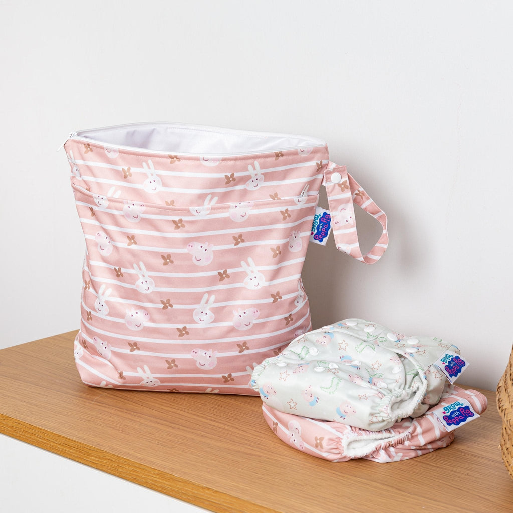 Peppa Pig Grab and Go Nappy Wet Bag in Blush Stripe