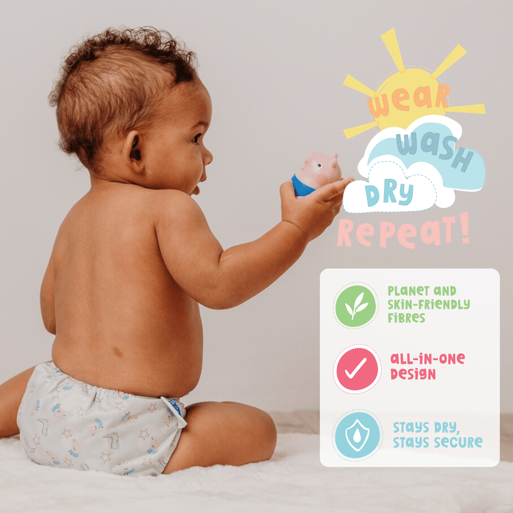 Peppa Pig One Size Reusable Cloth Nappy in Blue Mix