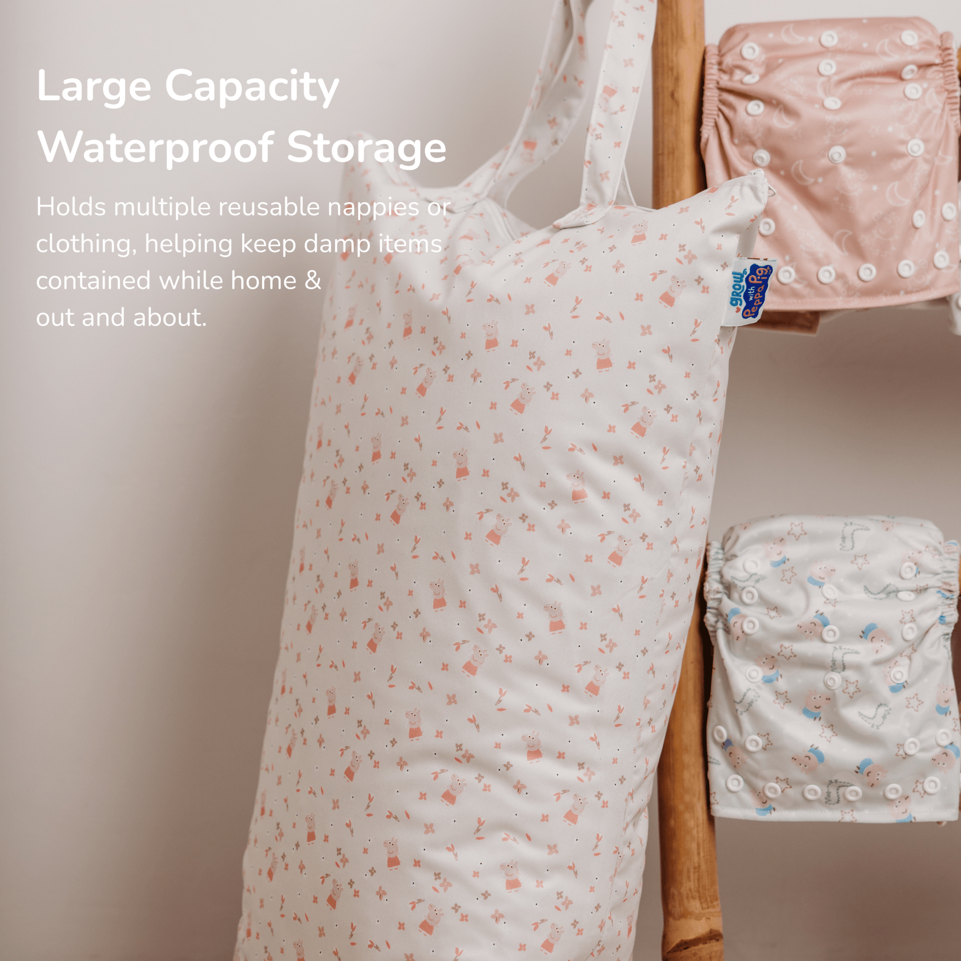 XL Wet Bag Reusable Cloth Nappy Pail in Peppa Clouds