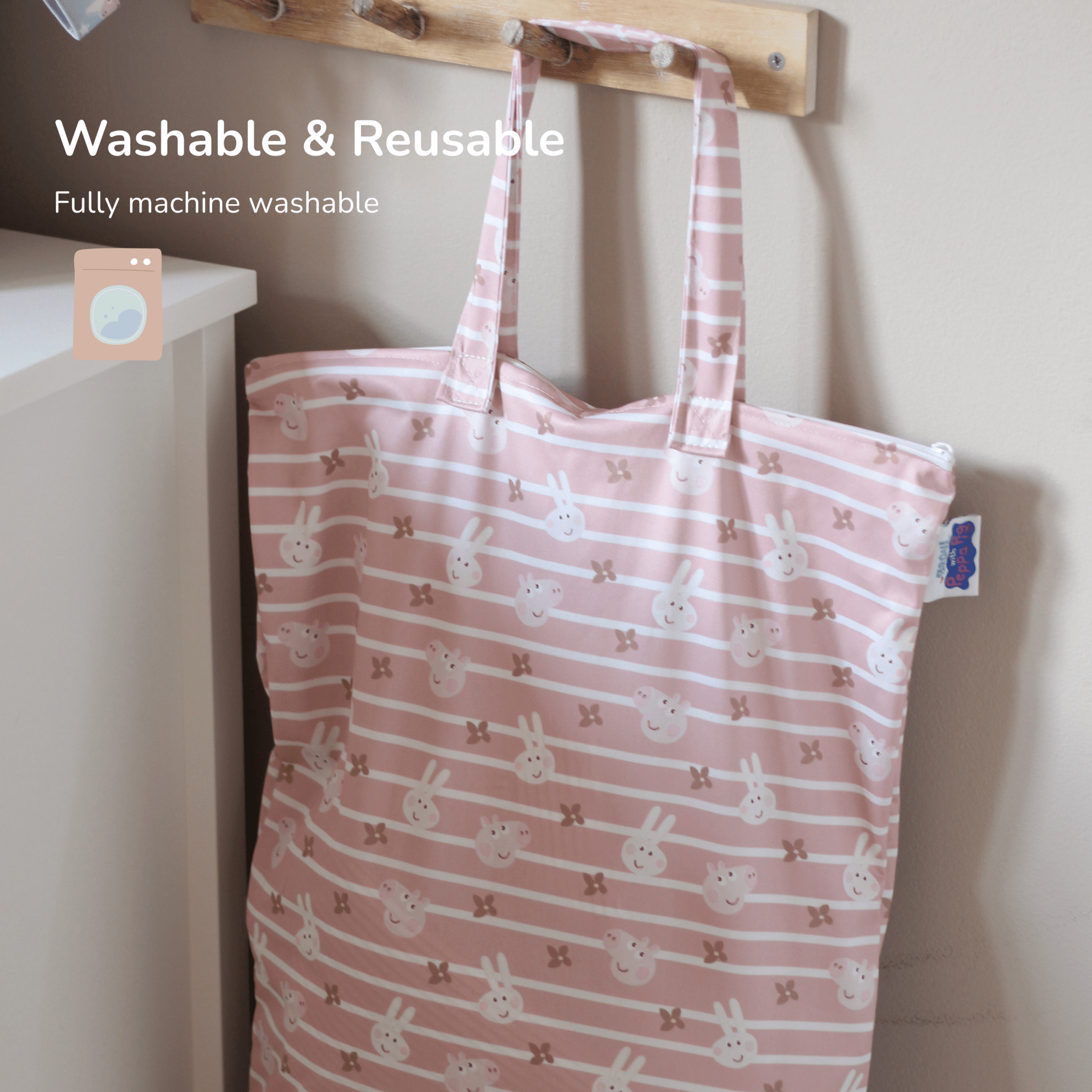 XL Wet Bag Reusable Cloth Nappy Pail in Peppa Clouds