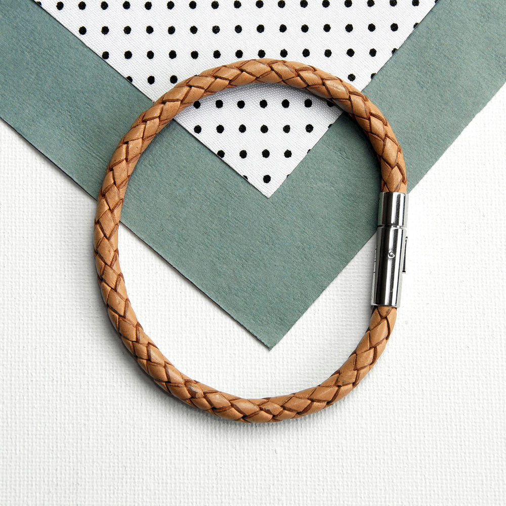 Personalised Tan Woven Leather Bracelet for Men