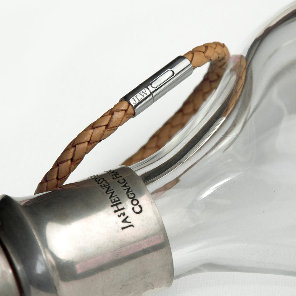 Personalised Tan Woven Leather Bracelet for Men