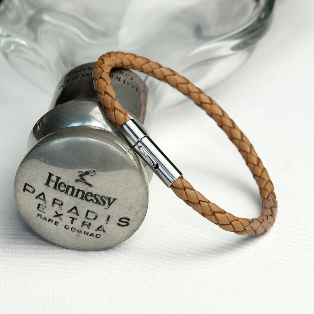 Personalised Tan Woven Leather Bracelet for Men