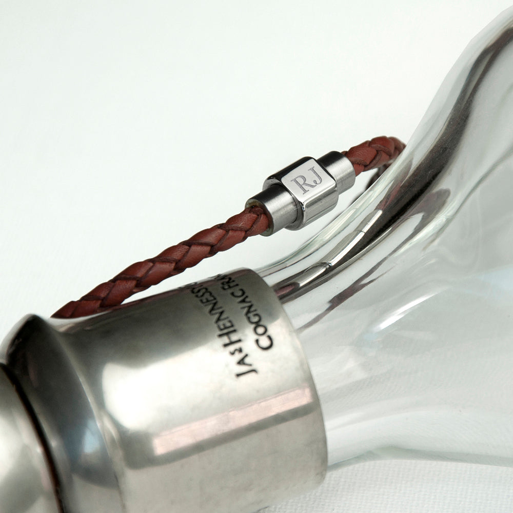 Personalised Burnt Sienna Woven Leather Bracelet for Men