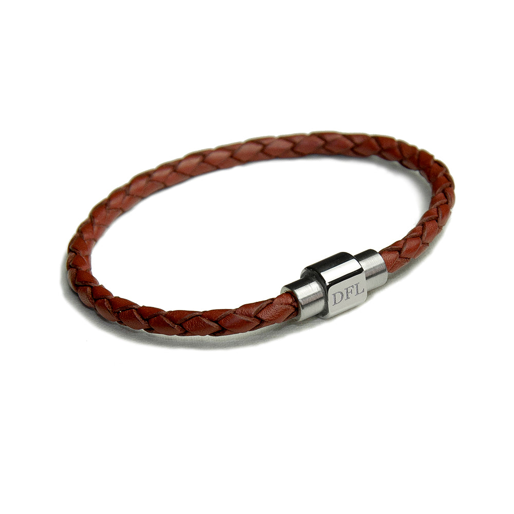 Personalised Burnt Sienna Woven Leather Bracelet for Men