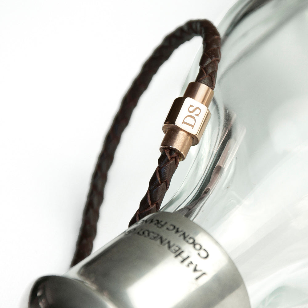 Personalised Mens Woven Leather Bracelet with Rose Gold Clasp