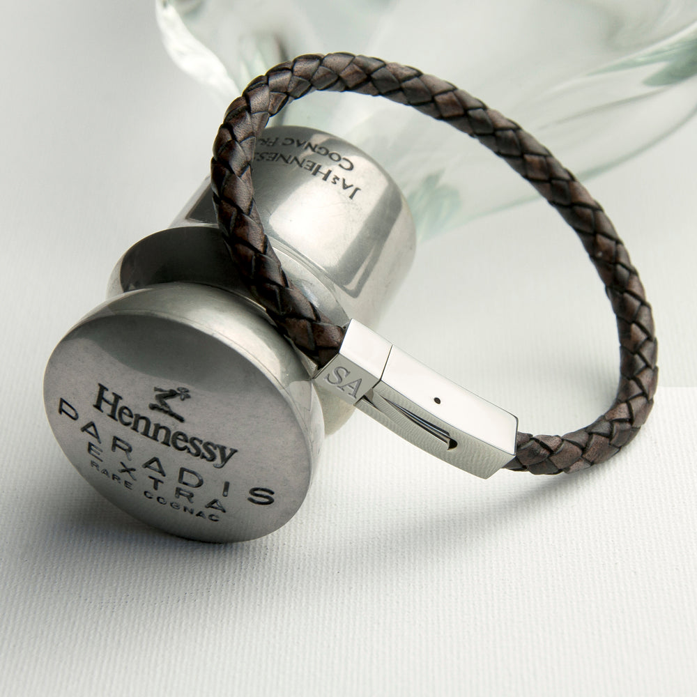 Personalised Men's Leather Bracelet with Tube Clasp