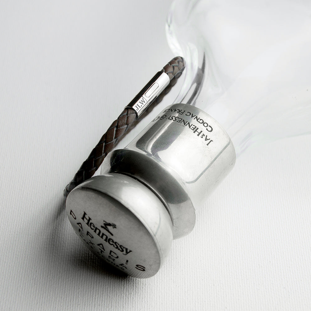 Personalised Men's Cedar Brown Woven Leather Bracelet with Capsule Tube Clasp