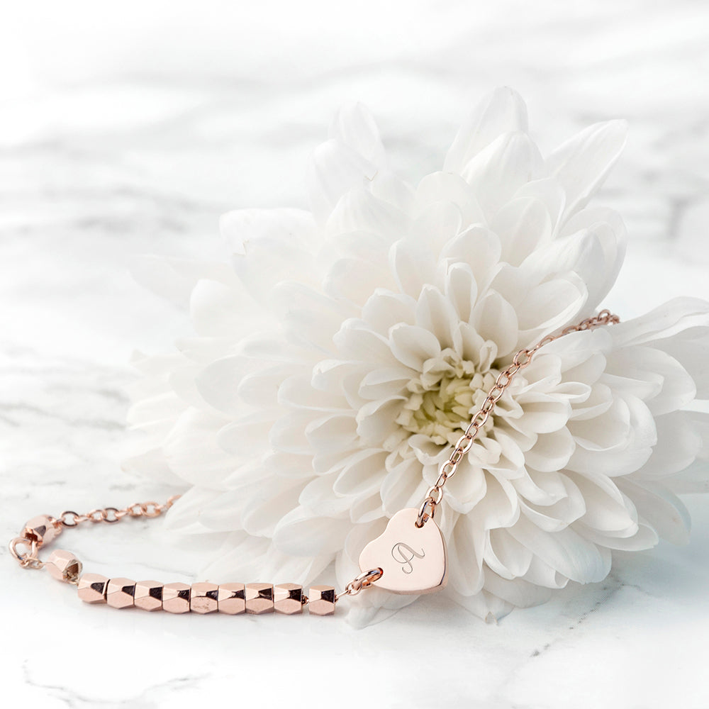Personalised Rose Gold Heart Charm Bracelet