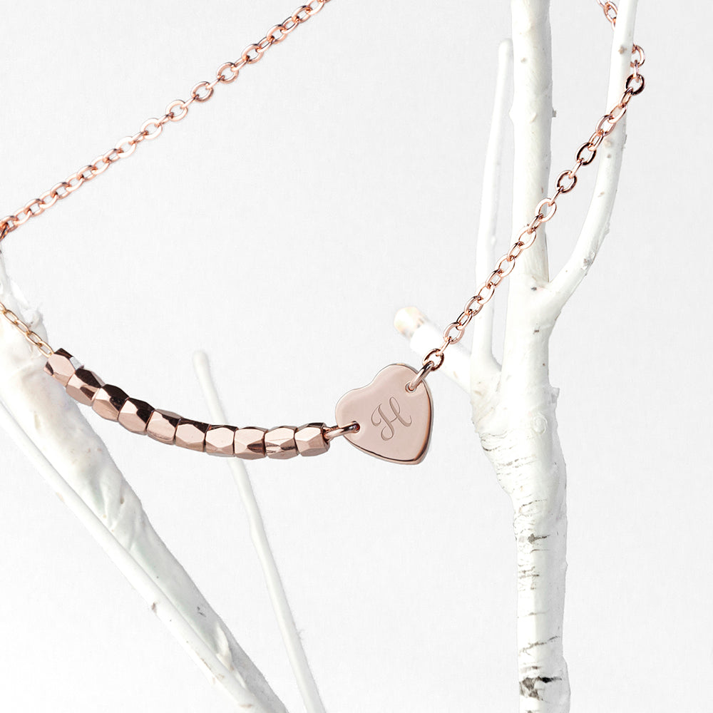 Personalised Rose Gold Heart Charm Bracelet