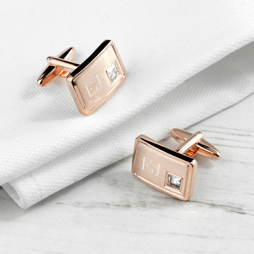 Personalised Rose Gold Cufflinks with Crystal