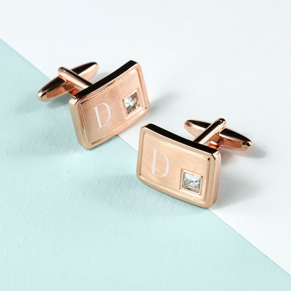 Personalised Rose Gold Cufflinks with Crystal