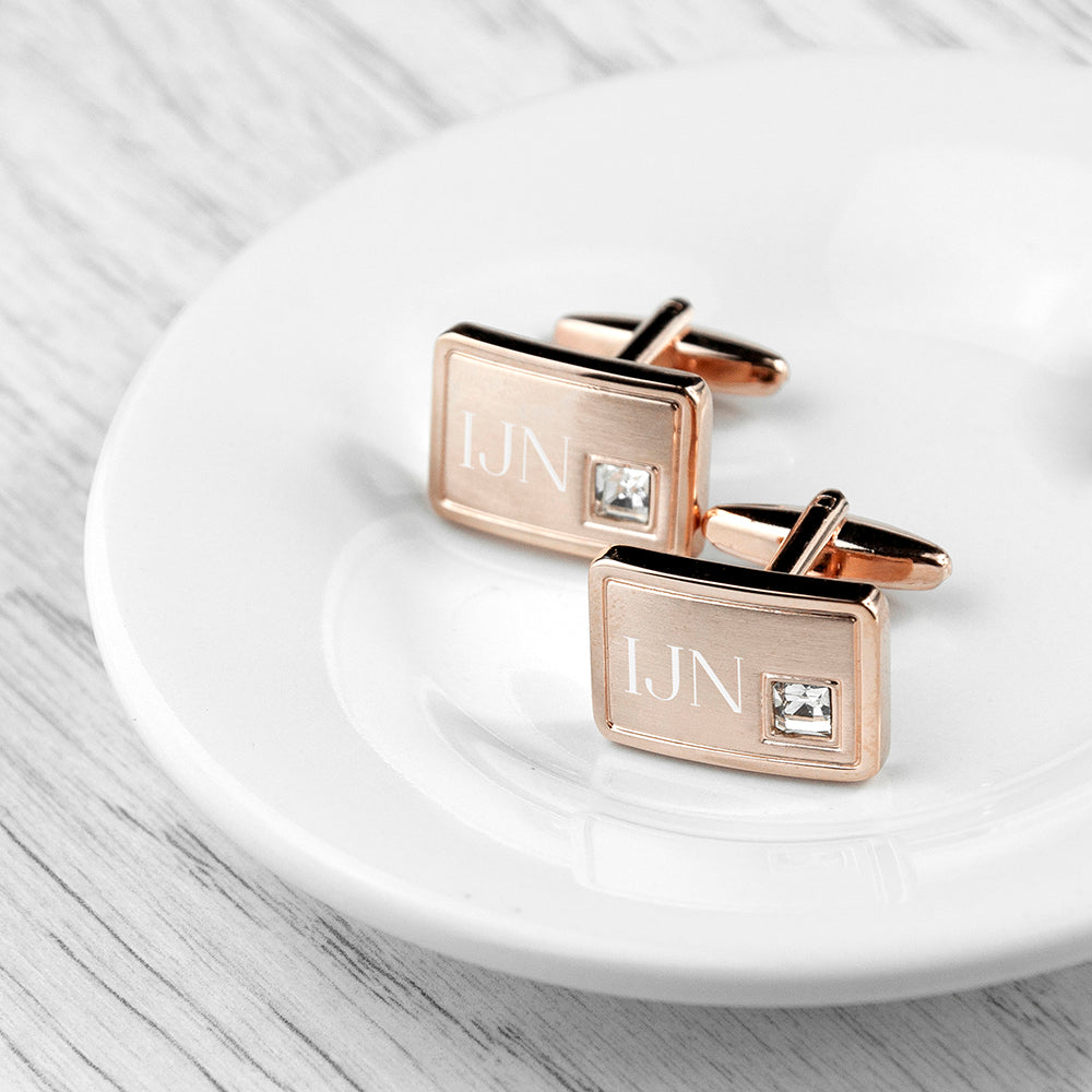 Personalised Rose Gold Cufflinks with Crystal