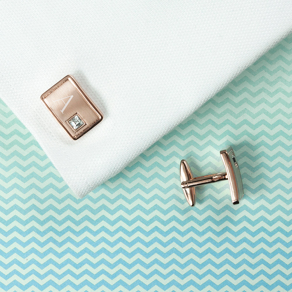 Personalised Rose Gold Cufflinks with Crystal