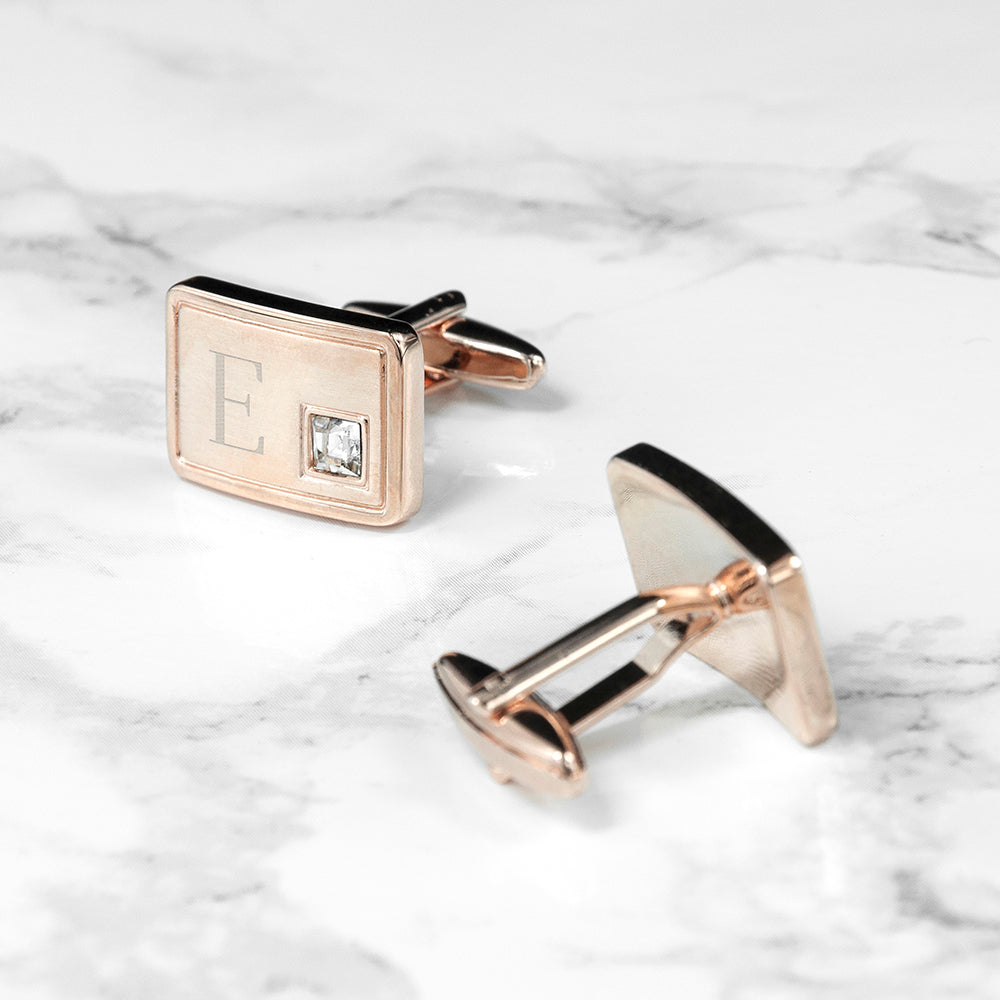 Personalised Rose Gold Cufflinks with Crystal