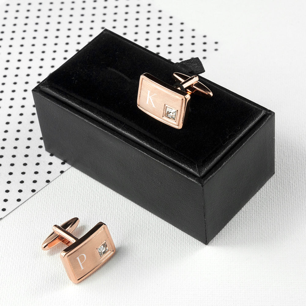 Personalised Rose Gold Cufflinks with Crystal