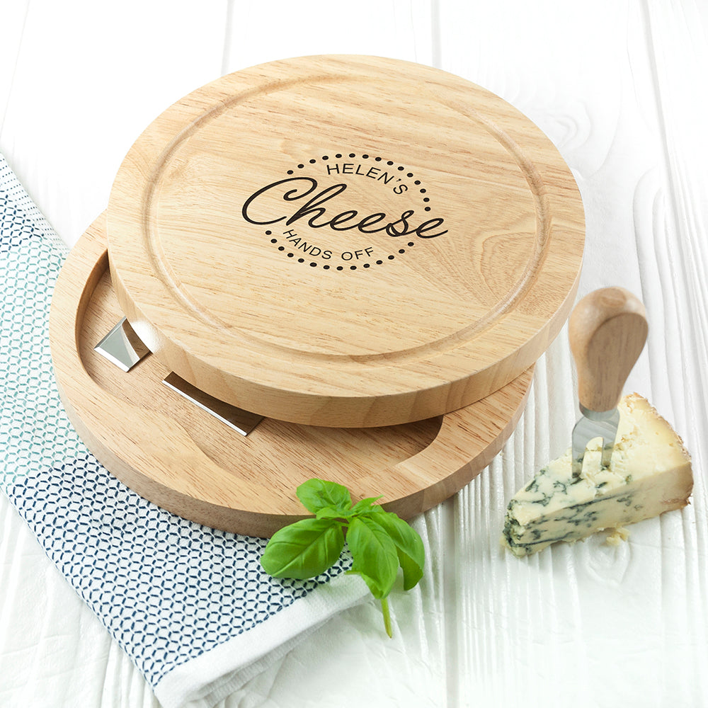 Personalised Hands Off Cheese Board Set with Knives