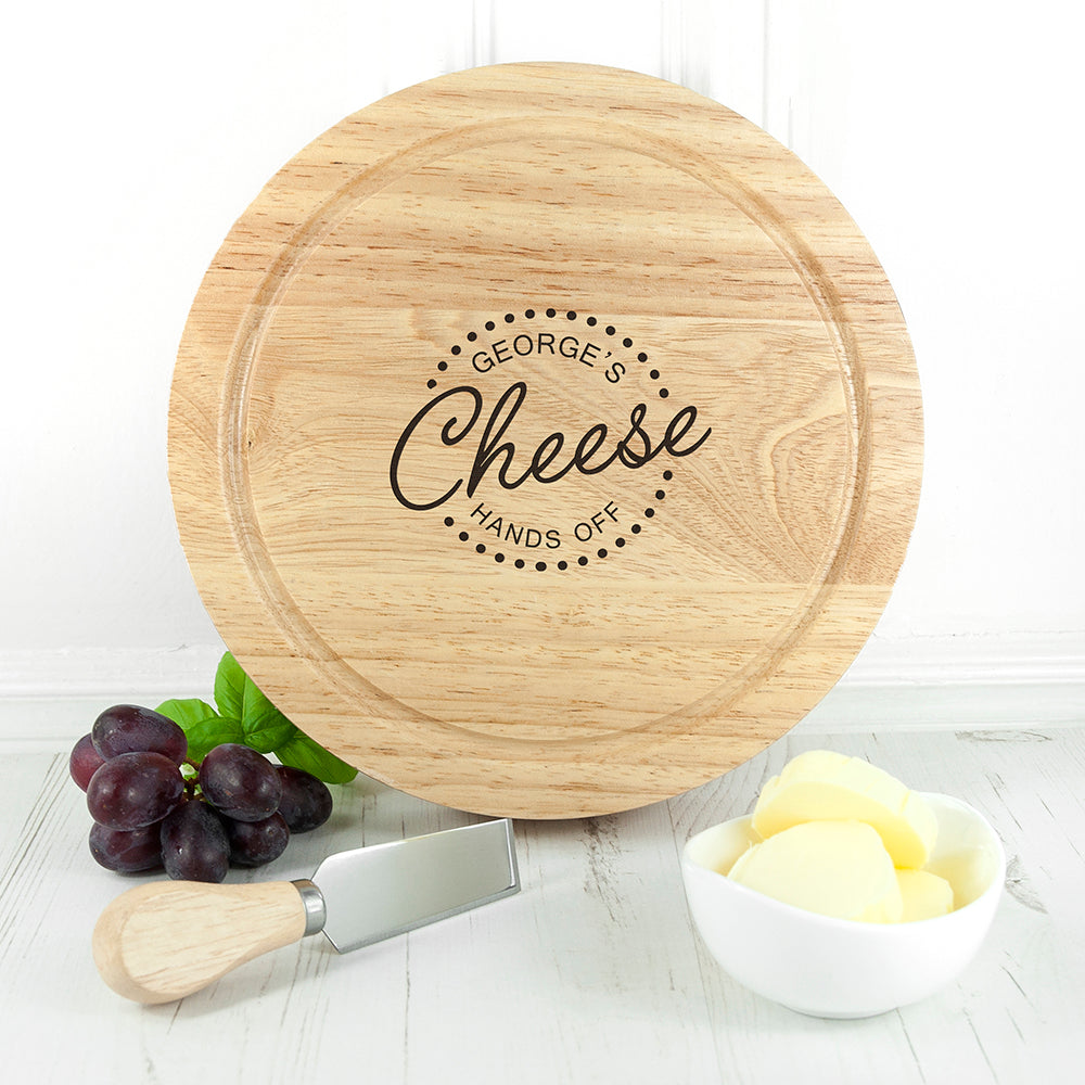 Personalised Hands Off Cheese Board Set with Knives