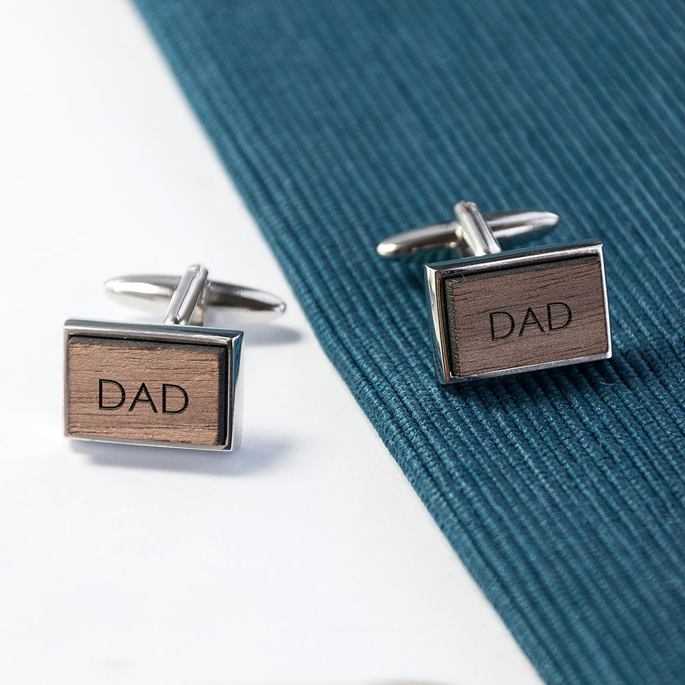 Monogrammed Rectangle Walnut Cufflinks
