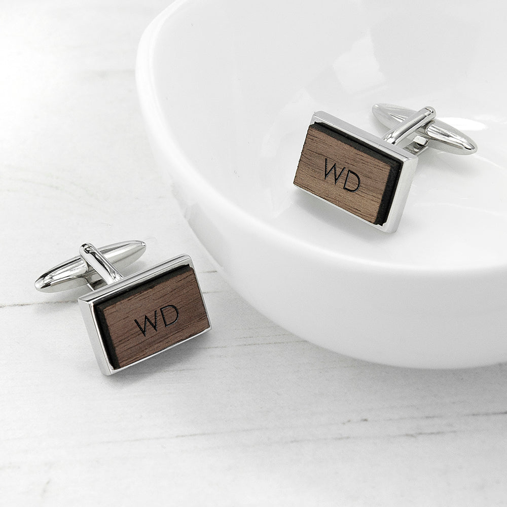 Monogrammed Rectangle Walnut Cufflinks