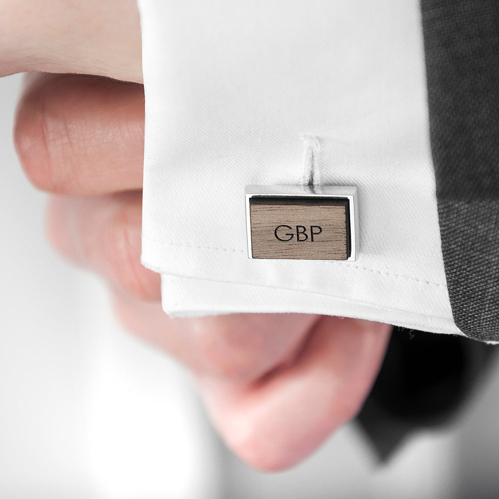 Monogrammed Rectangle Walnut Cufflinks