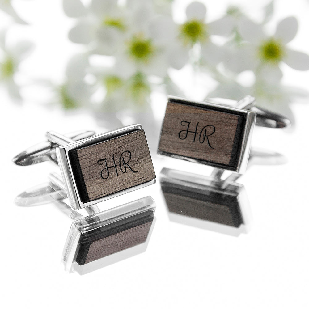 Monogrammed Rectangle Walnut Cufflinks