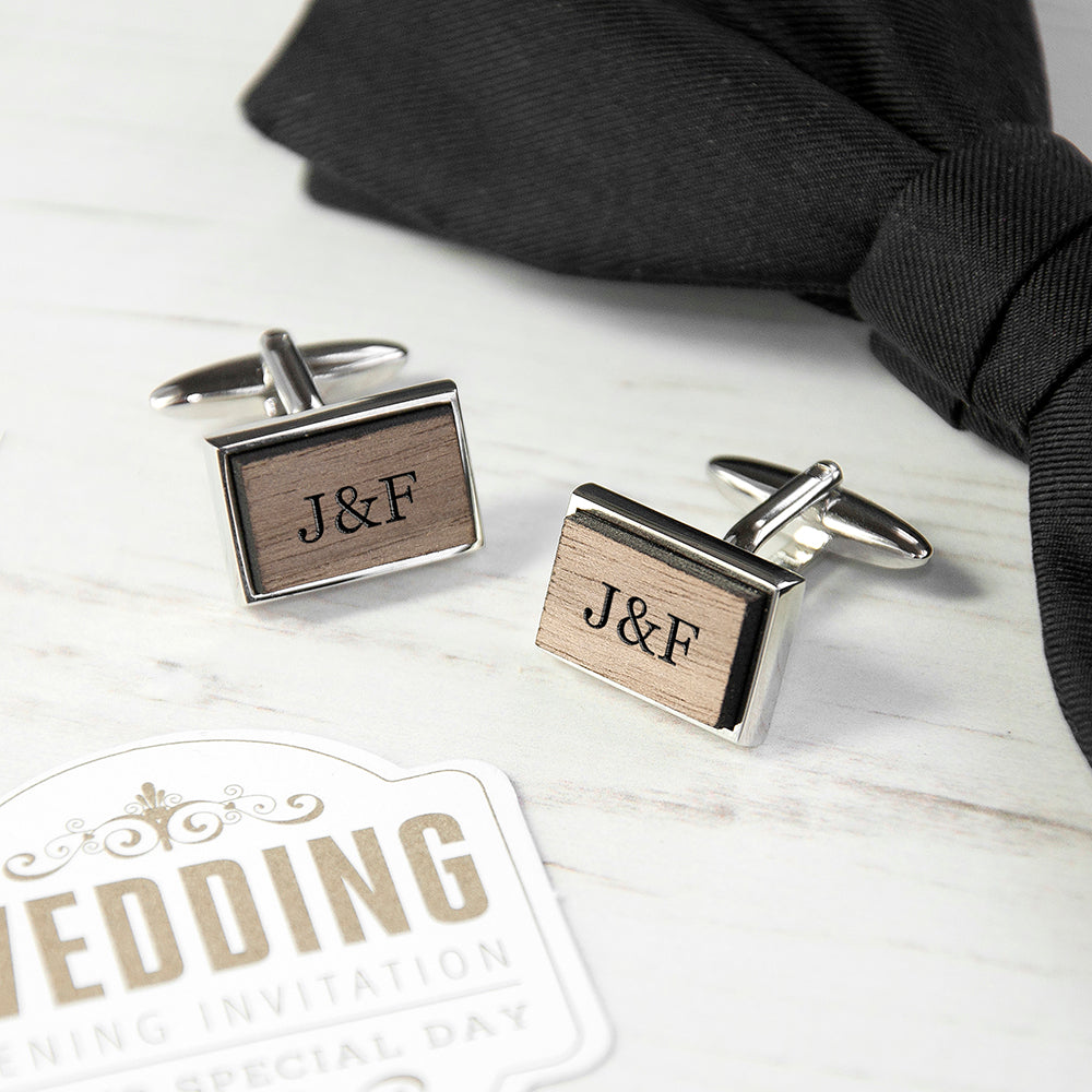 Monogrammed Rectangle Walnut Cufflinks